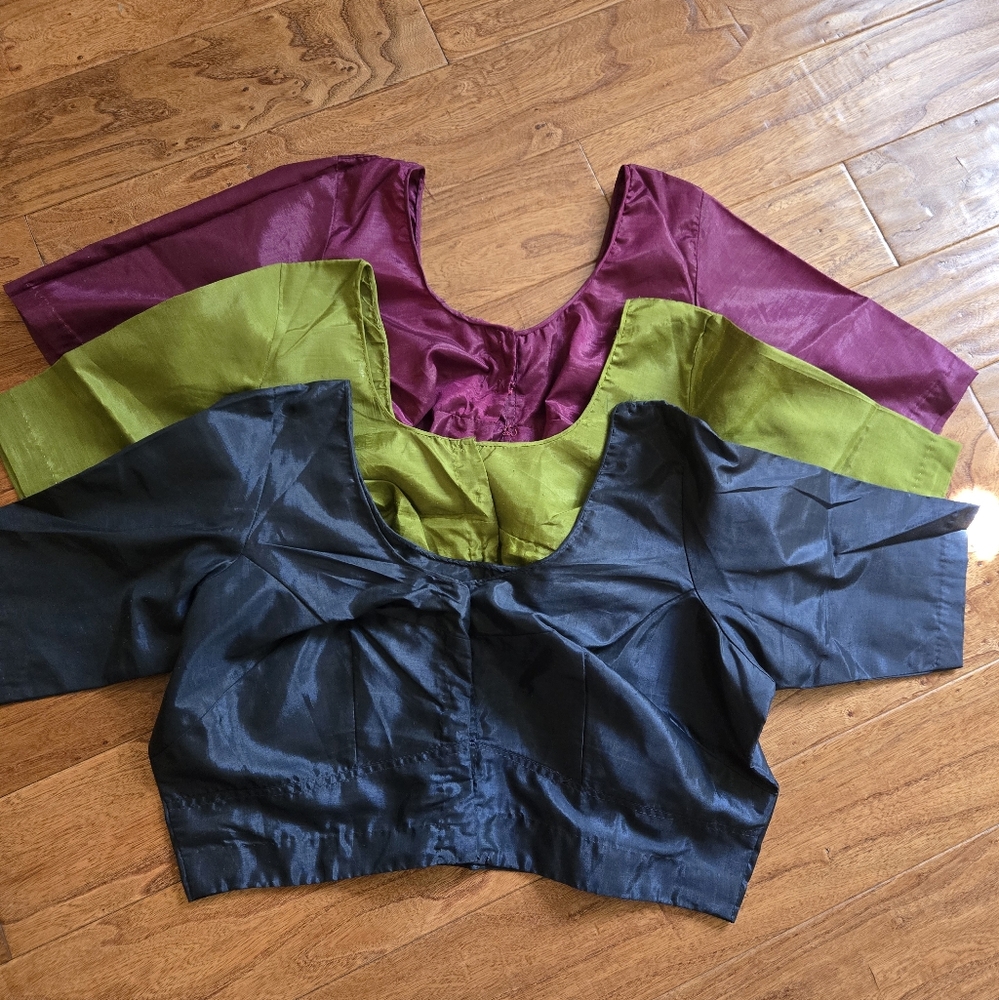 Choice Of 2 Colors Black & Olive Green Size 36 Blouses For Sarees
